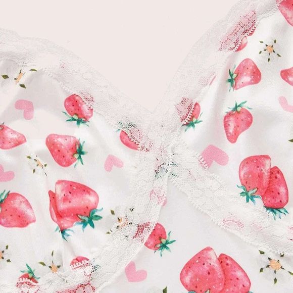 ❤️$♥️Strawberry Slip Dress Teddy Valentines Lace Trim sz  M or L - Picture 4 of 11